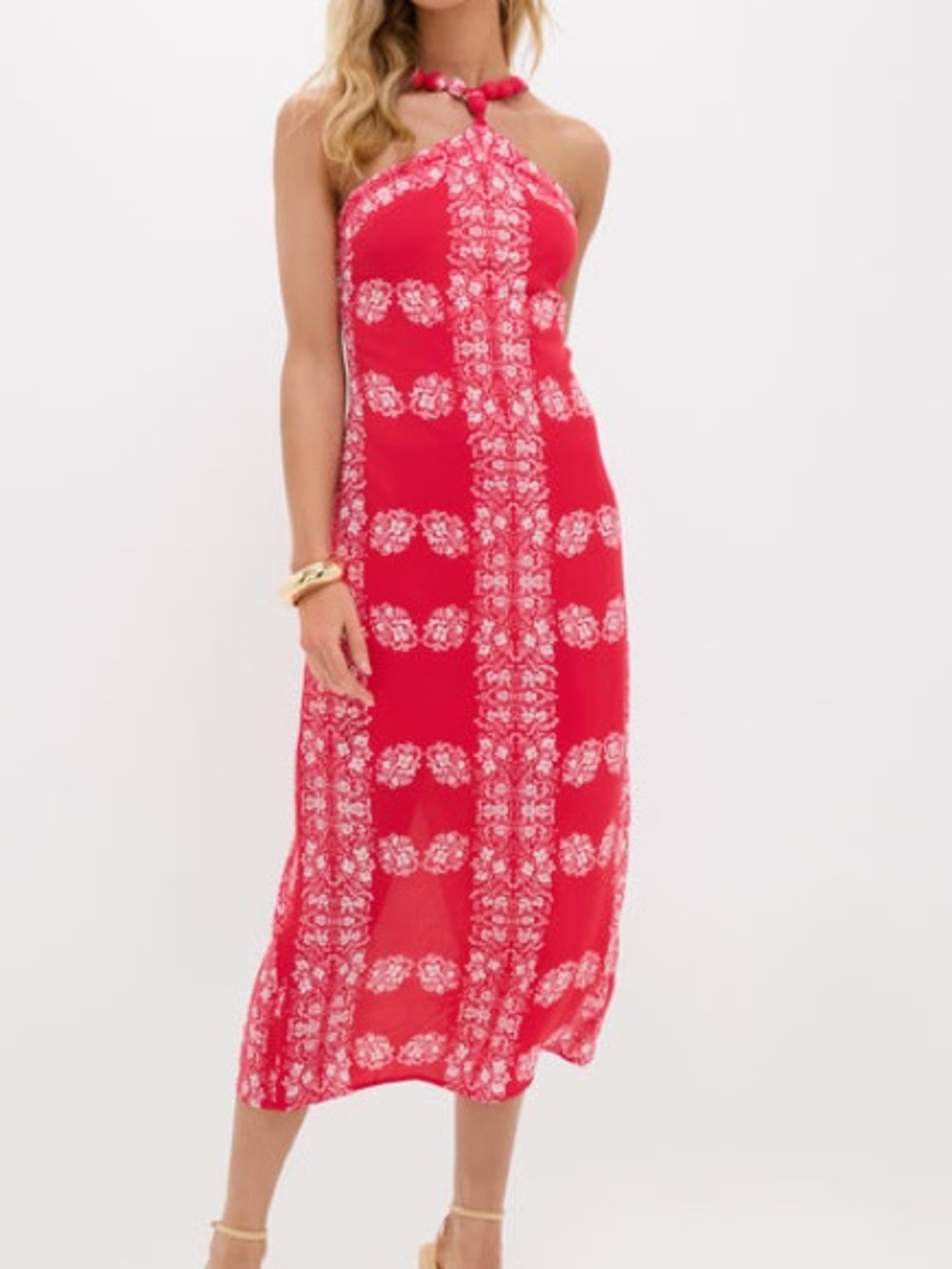 Tuckernuck Pink Halter Midi Dress with White Print